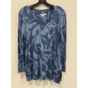 Chico’s Women’s Blue Floral Print Long Sleeve V-Neck Top Size 1 (M)